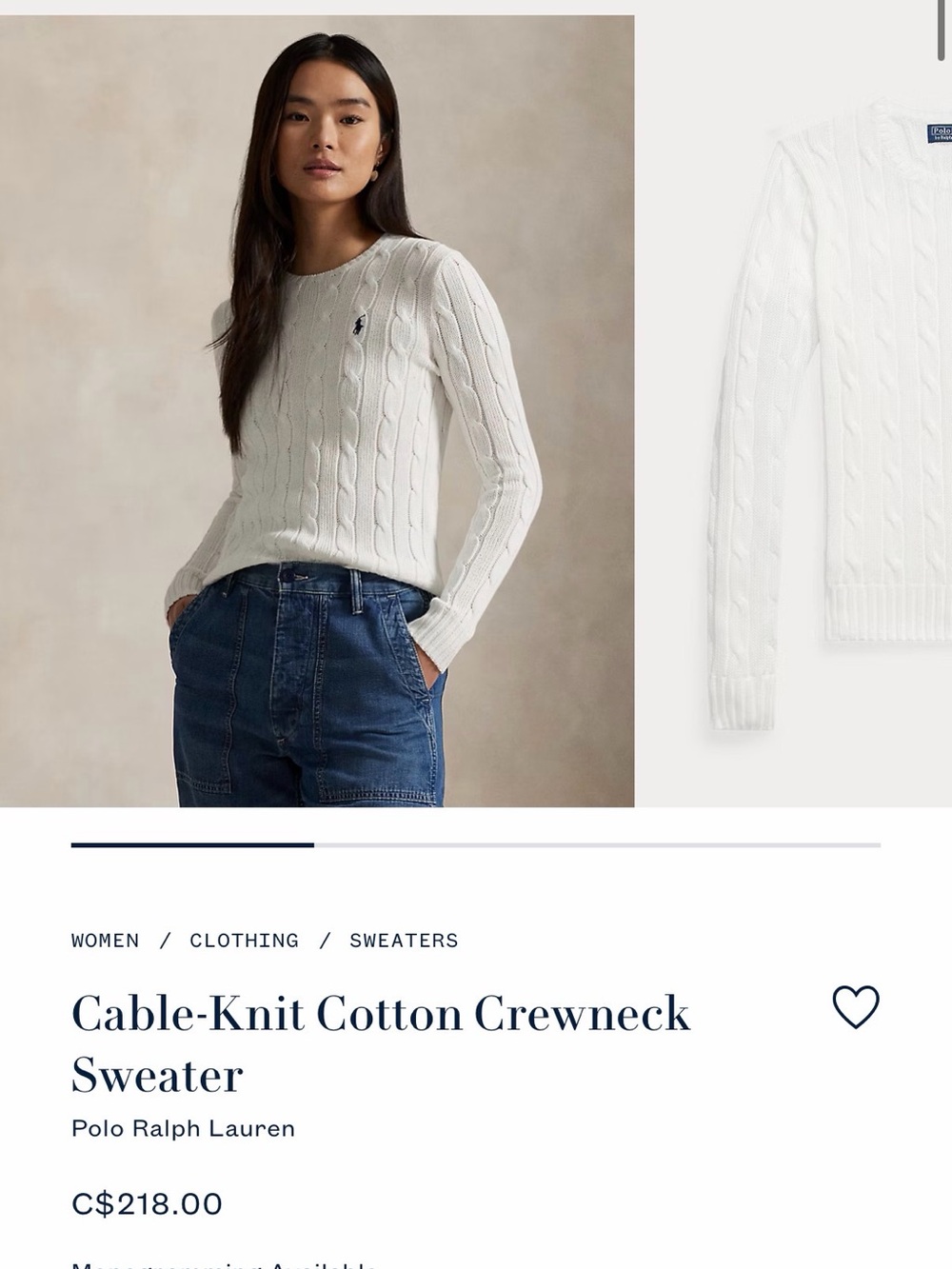 Polo by Ralph Lauren White Cable-Knit Crewneck Sweater